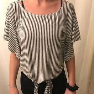 Blue and white striped work shirt.